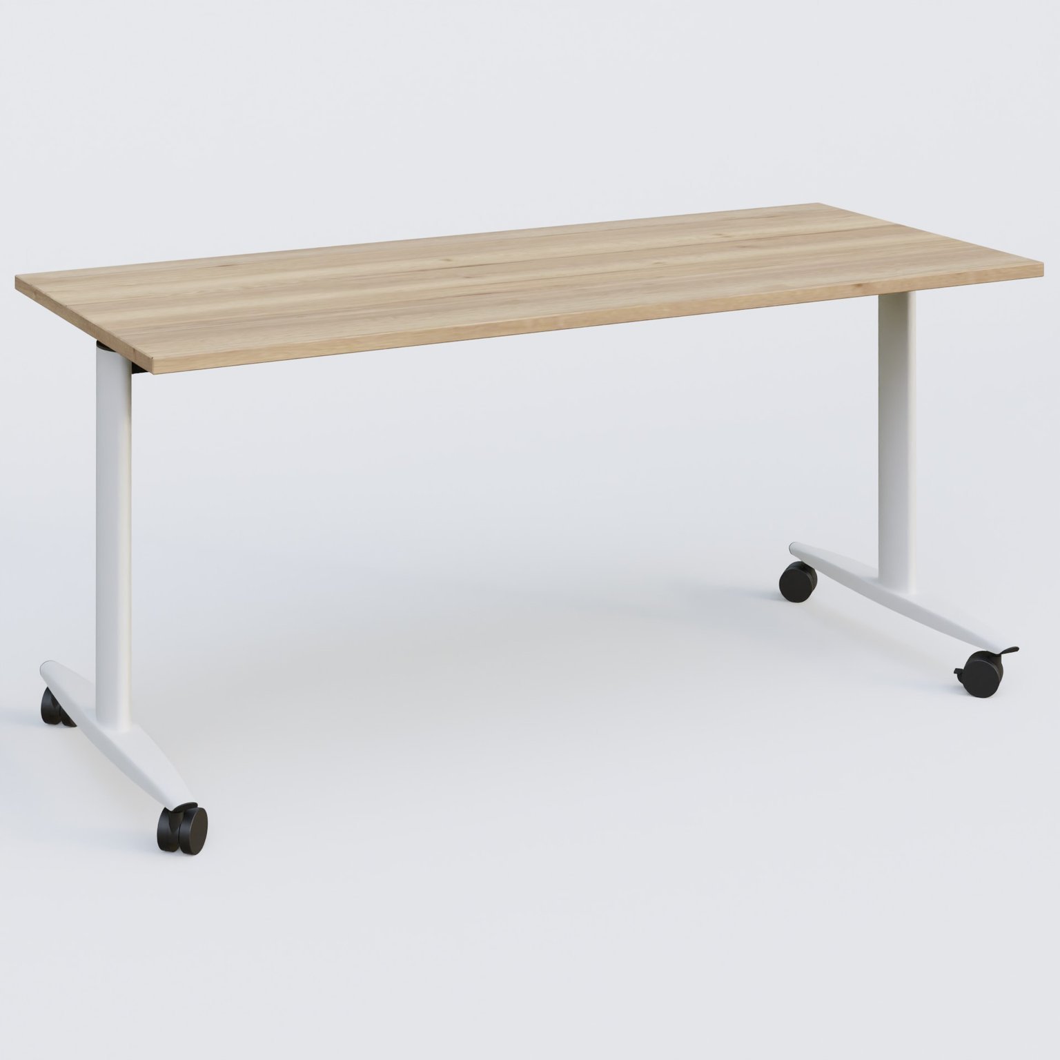 Table abattante gamme Design 160*70 cm. Plateau Chêne naturel et pietement Blanc.