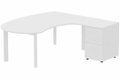 K7 compact 90° manager 190x141x104x60cm sur caisson HB mélamine 3 tiroirs, plateau blanc, structure blanc