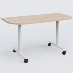 TABLES ABATTANTES - Plateaux 25 mm - Module d'extrémité pour table abattante gamme Design 145*70 cm. Plateau Hêtre et pietement Blanc.