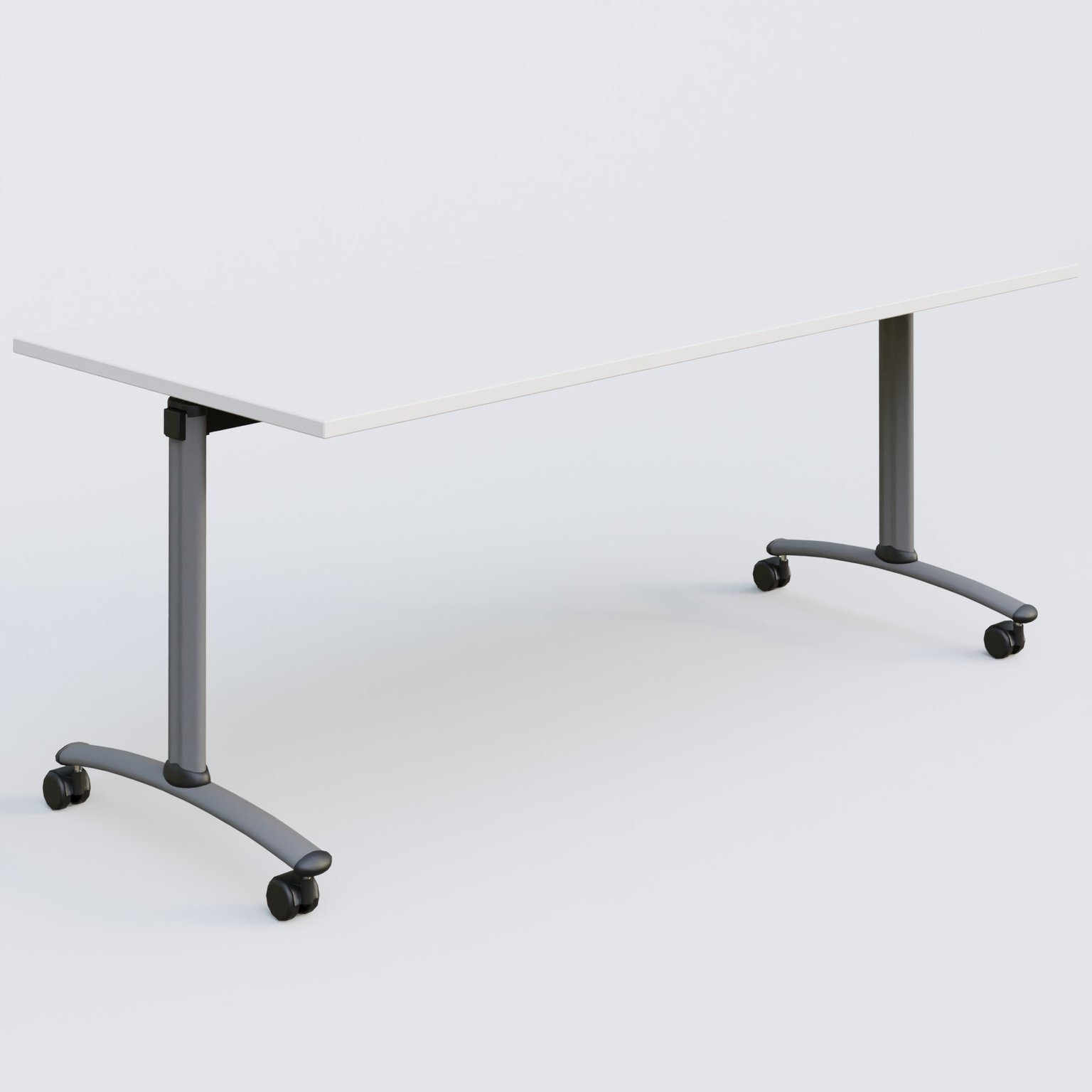 Table abattante gamme Arca 180-80 cm. Plateau Blanc et pietement Aluminium.