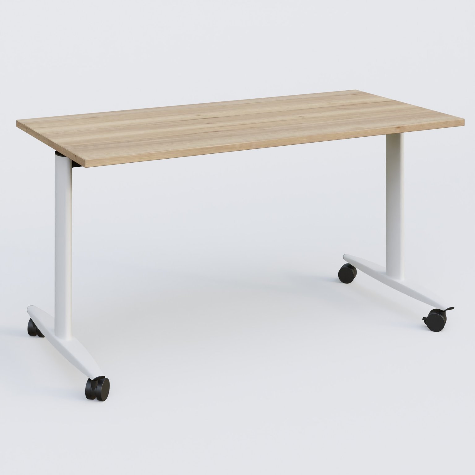 Table abattante gamme Design 140*70 cm. Plateau Chêne naturel et pietement Blanc.