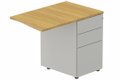 K1 Retour direct vague 90x60 sur caisson HB métal 3 tiroirs à droite -Finitions : PLATEAUX: NOYER (NO) / CAISSONS METALLIQUES: ALUMINIUM (AL)