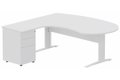 K1 VDF bois compact 90° manager 190x141x104x60cm sur caisson HB métal 3 tiroirs, plateau blanc, structure blanc
