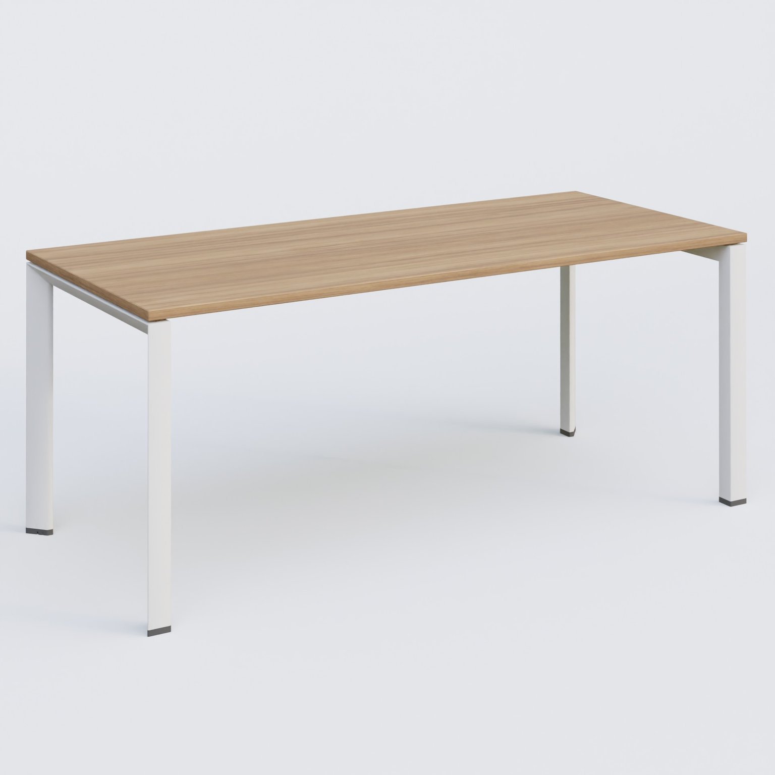 K7 plan droit 180*80 sur pieds fixe. Plateau Noyer et pietement Blanc