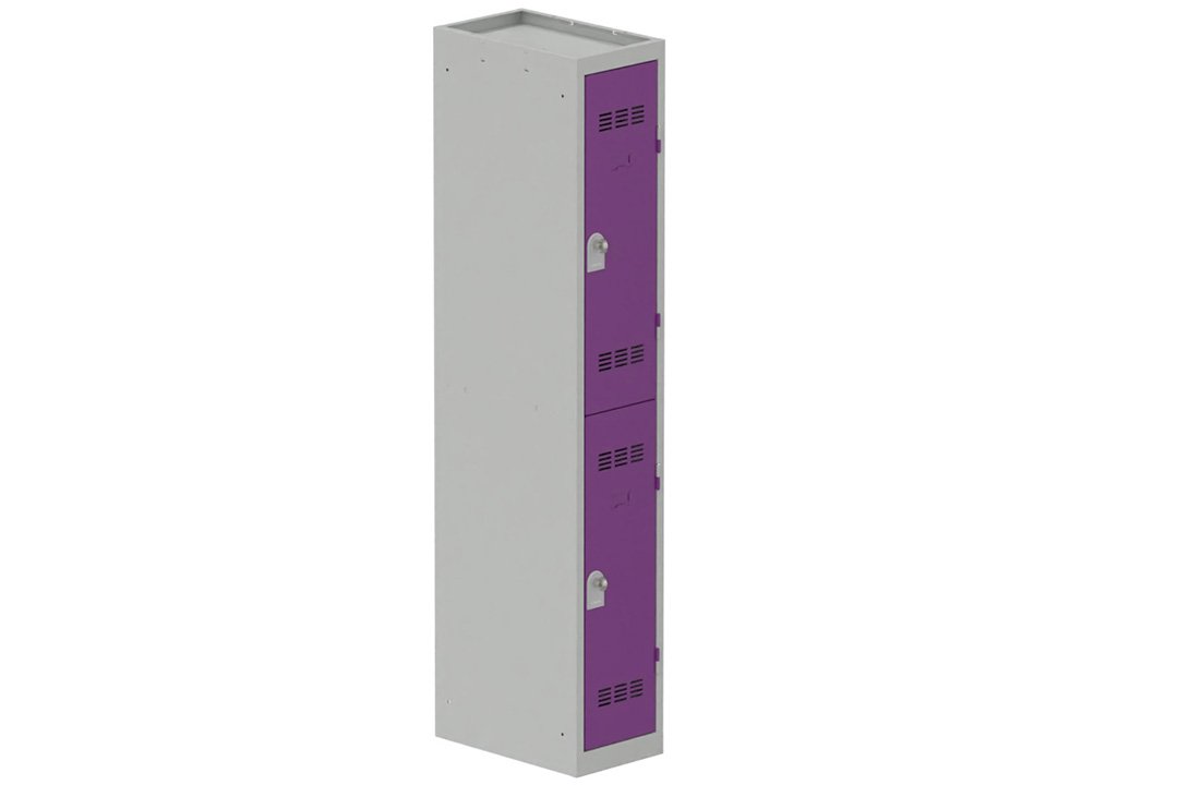 Vestiaire multicases 1 colonne L,30cm 2 cases (fermeture cadenas) H,180xL,30xP,50cm coffre gris clair/portes prune