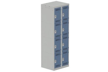[Pas de famille] - [Pas de sous famille] - Vestiaire multicases 2 colonnes L,30cm 4 cases (fermeture cadenas) H,180xL,60xP,50cm coffre gris clair/portes bleu