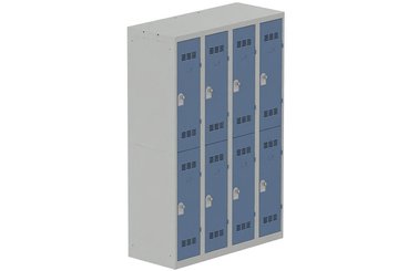 [Pas de famille] - [Pas de sous famille] - Vestiaire multicases 4 colonnes L,30cm 2 cases (fermeture cadenas) H,180xL,120xP,50cm coffre gris clair/portes bleu