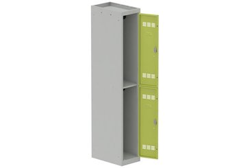 [Pas de famille] - [Pas de sous famille] - Vestiaire multicases 1 colonne L,30cm 2 cases (fermeture cadenas) H,180xL,30xP,50cm coffre gris clair/portes anis