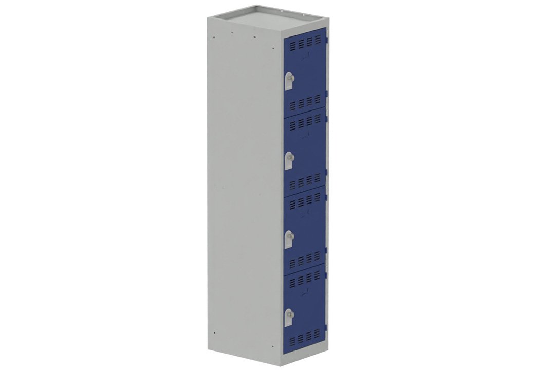 Vestiaire multicases, 1 colonne L.40cm/4 cases, coffre gris clair/portes bleu foncé