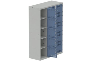 [Pas de famille] - [Pas de sous famille] - Vestiaire multicases 3 colonnes L,40cm 5 cases (fermeture cadenas) H,180xL,120xP,50cm coffre gris clair/portes bleu
