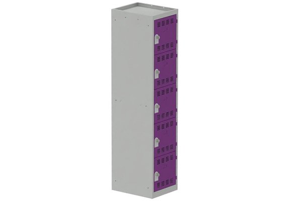 [Pas de famille] - [Pas de sous famille] - Vestiaire multicases 1 colonne L,40cm 5 cases (fermeture cadenas) H,180xL,40xP,50cm coffre gris clair/portes prune