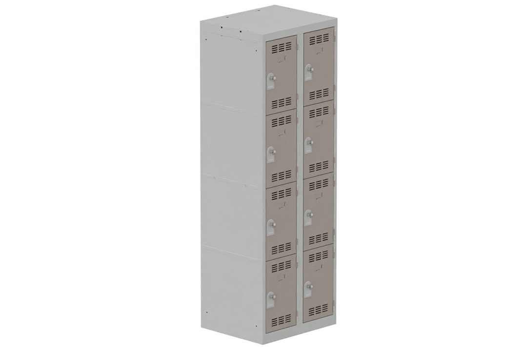 Vestiaire multicases 2 colonnes L,30cm 4 cases (fermeture cadenas) H,180xL,60xP,50cm coffre gris clair/portes basalte