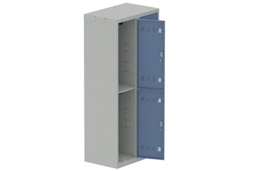 [Pas de famille] - [Pas de sous famille] - Vestiaire multicases 2 colonnes L,40cm 2 cases (fermeture cadenas) H,180xL,80xP,50cm coffre gris clair/portes bleu