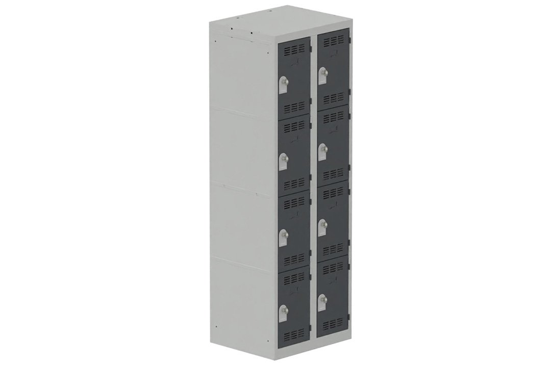 Vestiaire multicases, 2 colonnes L.60cm/8 cases, coffre gris clair/portes anthracite