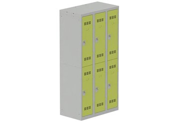 [Pas de famille] - [Pas de sous famille] - Vestiaire multicases 3 colonnes L,30cm 2 cases (fermeture cadenas) H,180xL,90xP,50cm coffre gris clair/portes anis