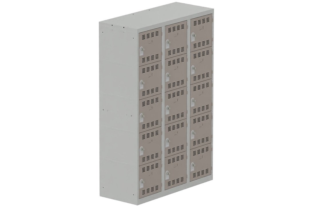 Vestiaire multicases 3 colonnes L,40cm 5 cases (fermeture cadenas) H,180xL,120xP,50cm coffre gris clair/portes basalte