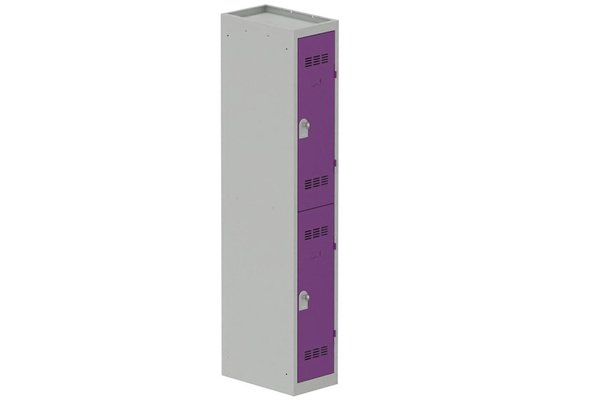 [Pas de famille] - [Pas de sous famille] - Vestiaire multicases 1 colonne L,30cm 2 cases (fermeture cadenas) H,180xL,30xP,50cm coffre gris clair/portes prune