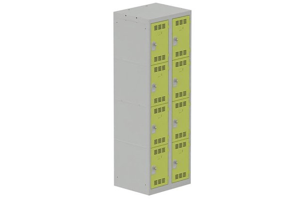 [Pas de famille] - [Pas de sous famille] - Vestiaire multicases 2 colonnes L,30cm 4 cases (fermeture cadenas) H,180xL,60xP,50cm coffre gris clair/portes anis