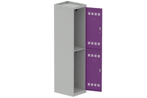 [Pas de famille] - [Pas de sous famille] - Vestiaire multicases 1 colonne L,40cm 2 cases (fermeture cadenas) H,180xL,40xP,50cm coffre gris clair/portes prune