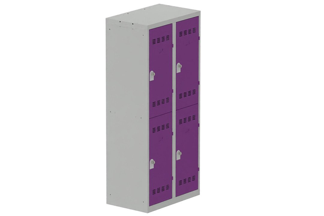 Vestiaire multicases 2 colonnes L,40cm 2 cases (fermeture cadenas) H,180xL,80xP,50cm coffre gris clair/portes prune