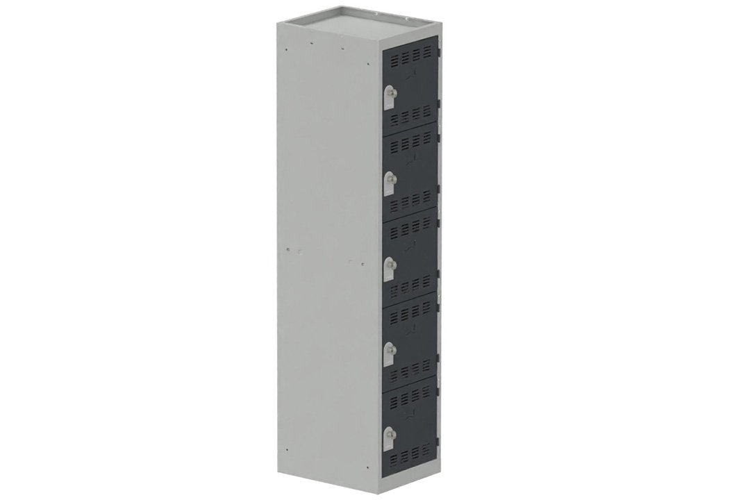 Vestiaire multicases, 1 colonne L.40cm/5 cases, coffre gris clair/portes anthracite