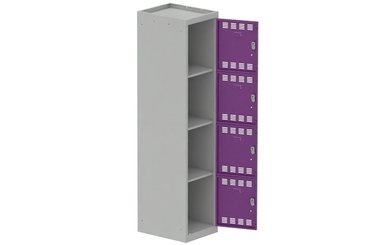 [Pas de famille] - [Pas de sous famille] - Vestiaire multicases 1 colonne L,40cm 4 cases (fermeture cadenas) H,180xL,40xP,50cm coffre gris clair/portes prune