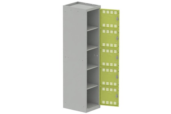 [Pas de famille] - [Pas de sous famille] - Vestiaire multicases 1 colonne L,40cm 5 cases (fermeture cadenas) H,180xL,40xP,50cm coffre gris clair/portes anis