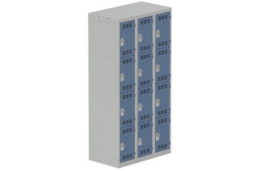 [Pas de famille] - [Pas de sous famille] - Vestiaire multicases 3 colonnes L,30cm 4 cases (fermeture cadenas) H,180xL,90xP,50cm coffre gris clair/portes bleu