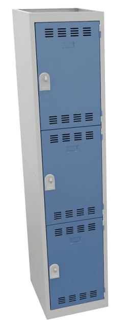 Vestiaire multicases 1 colonne L,40cm 3 cases (fermeture cadenas) H,180xL,40xP,50cm coffre gris clair/portes bleu