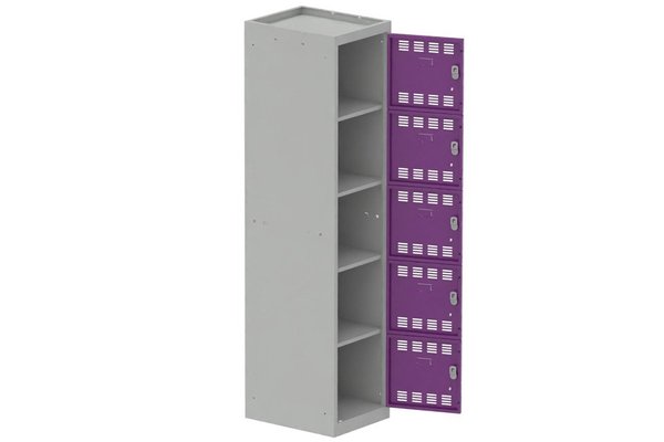 [Pas de famille] - [Pas de sous famille] - Vestiaire multicases 1 colonne L,40cm 5 cases (fermeture cadenas) H,180xL,40xP,50cm coffre gris clair/portes prune