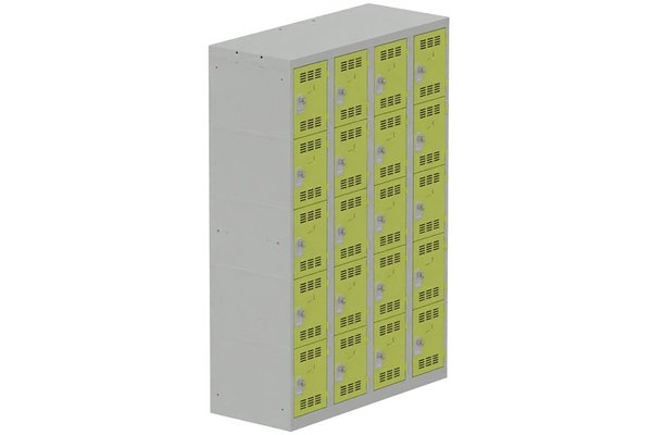 [Pas de famille] - [Pas de sous famille] - Vestiaire multicases 4 colonnes L,30cm 5 cases (fermeture cadenas) H,180xL,120xP,50cm coffre gris clair/portes anis