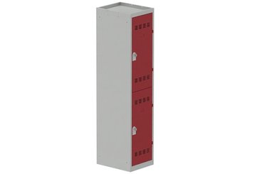 [Pas de famille] - [Pas de sous famille] - Vestiaire multicases 1 colonne L,40cm 2 cases (fermeture cadenas) H,180xL,40xP,50cm coffre gris clair/portes rouge
