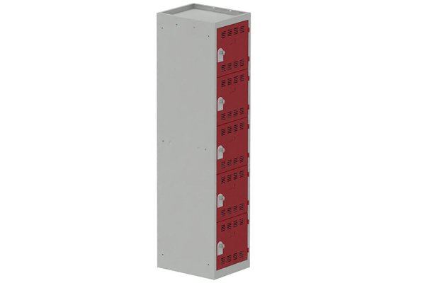 [Pas de famille] - [Pas de sous famille] - Vestiaire multicases 1 colonne L,40cm 5 cases (fermeture cadenas) H,180xL,40xP,50cm coffre gris clair/portes rouge