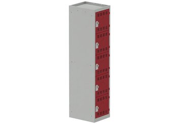 [Pas de famille] - [Pas de sous famille] - Vestiaire multicases 1 colonne L,40cm 5 cases (fermeture cadenas) H,180xL,40xP,50cm coffre gris clair/portes rouge