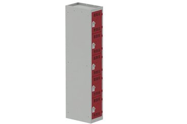 [Pas de famille] - [Pas de sous famille] - Vestiaire multicases 1 colonne L,30cm 5 cases (fermeture cadenas) H,180xL,30xP,50cm coffre gris clair/portes rouge