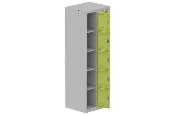 [Pas de famille] - [Pas de sous famille] - Vestiaire multicases 2 colonnes L,30cm 5 cases (fermeture cadenas) H,180xL,60xP,50cm coffre gris clair/portes anis