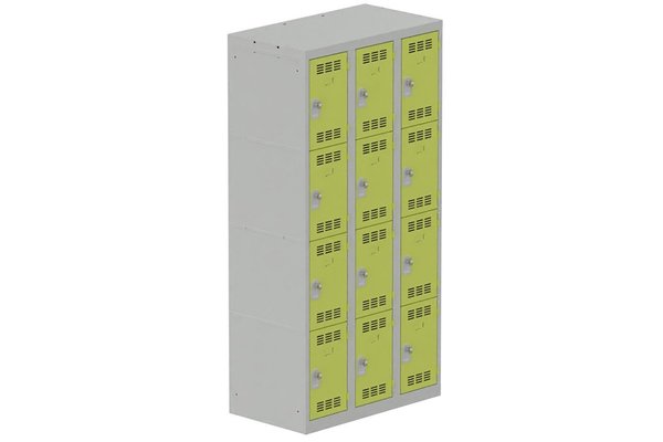 [Pas de famille] - [Pas de sous famille] - Vestiaire multicases 3 colonnes L,30cm 4 cases (fermeture cadenas) H,180xL,90xP,50cm coffre gris clair/portes anis