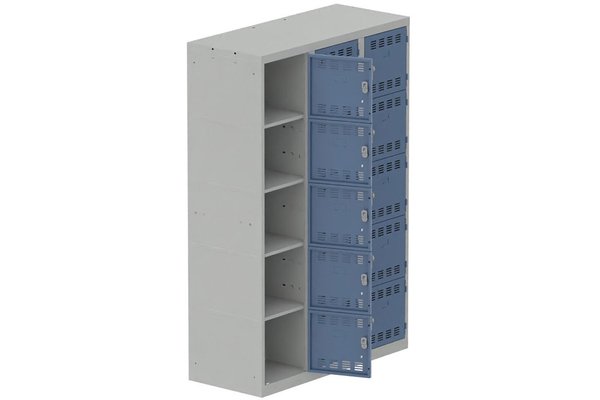 [Pas de famille] - [Pas de sous famille] - Vestiaire multicases 3 colonnes L,40cm 5 cases (fermeture cadenas) H,180xL,120xP,50cm coffre gris clair/portes bleu