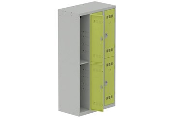 [Pas de famille] - [Pas de sous famille] - Vestiaire multicases 3 colonnes L,30cm 2 cases (fermeture cadenas) H,180xL,90xP,50cm coffre gris clair/portes anis