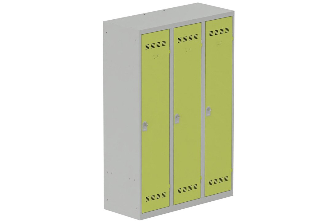 Vestiaire industrie salissante 3 portes (fermeture cadenas) H180xL120xP50cm coffre gris clair/ porte(s) anis