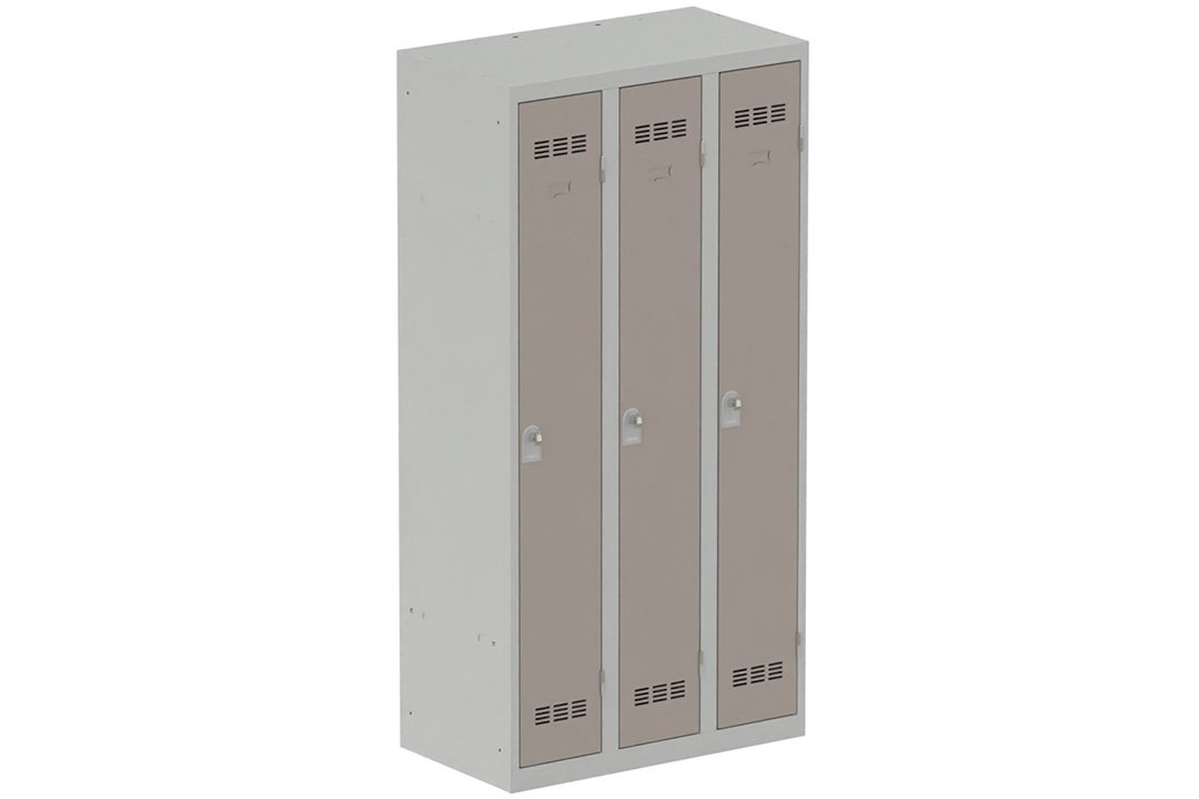 Vestiaire industrie propre 3 portes (fermeture cadenas) H180xL90xP50cm coffre gris clair/ porte(s) basalte