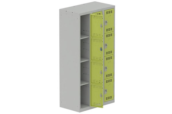 [Pas de famille] - [Pas de sous famille] - Vestiaire multicases 3 colonnes L,30cm 4 cases (fermeture cadenas) H,180xL,90xP,50cm coffre gris clair/portes anis
