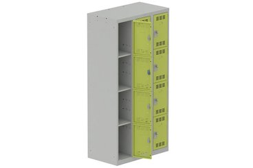 [Pas de famille] - [Pas de sous famille] - Vestiaire multicases 3 colonnes L,30cm 4 cases (fermeture cadenas) H,180xL,90xP,50cm coffre gris clair/portes anis