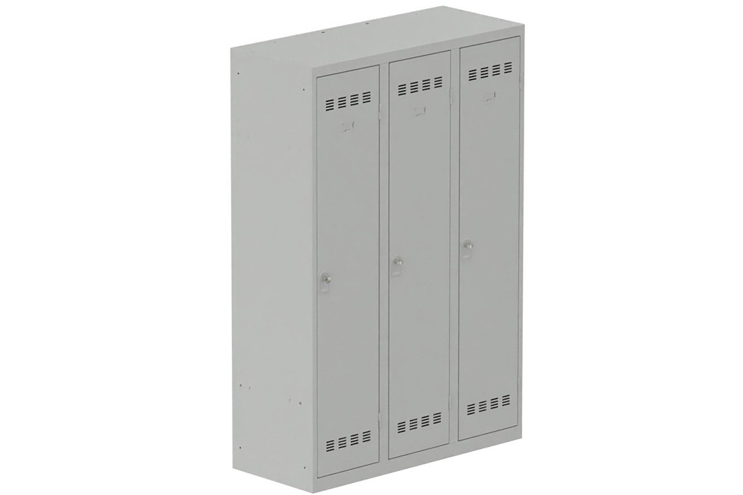 Vestiaire industrie salissante 3 portes (fermeture cadenas) H180xL120xP50cm coffre gris clair/ porte(s) gris clair