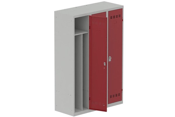 [Pas de famille] - [Pas de sous famille] - Vestiaire industrie salissante 3 portes (fermeture cadenas) H180xL120xP50cm coffre gris clair/ porte(s) rouge