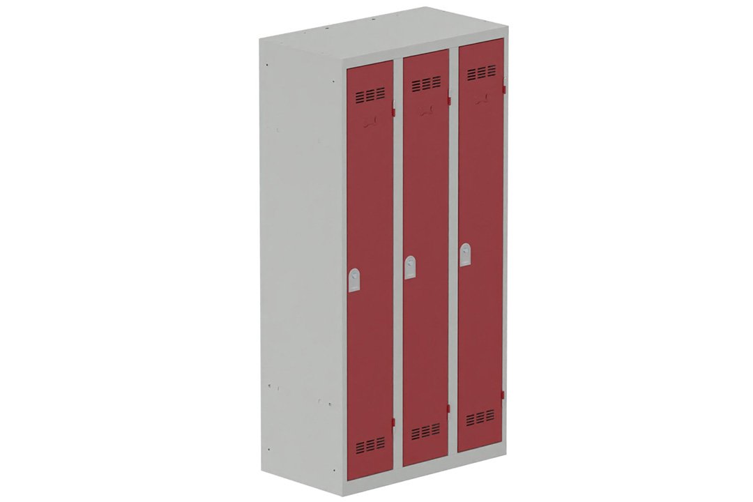 Vestiaire industrie propre 3 portes (serrure 2 clés) H180xL90xP50cm coffre gris clair/ porte(s) rouge