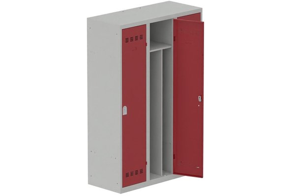 [Pas de famille] - [Pas de sous famille] - Vestiaire industrie salissante 3 portes (serrure 2 clés) H180xL120xP50cm coffre gris clair/ porte(s) rouge