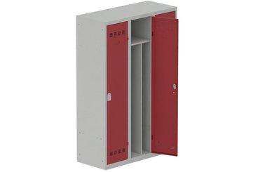 [Pas de famille] - [Pas de sous famille] - Vestiaire industrie salissante 3 portes (serrure 2 clés) H180xL120xP50cm coffre gris clair/ porte(s) rouge