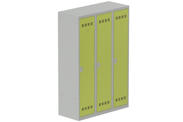 [Pas de famille] - [Pas de sous famille] - Vestiaire industrie salissante 3 portes (serrure 2 clés) H180xL120xP50cm coffre gris clair/ porte(s) anis