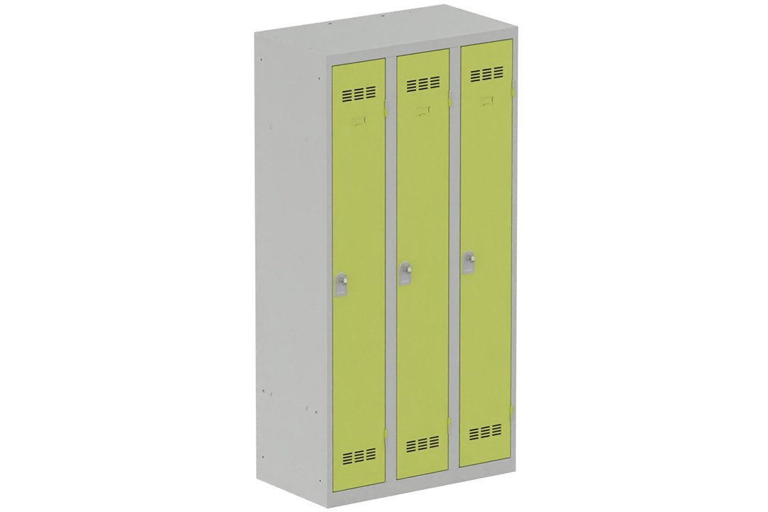 Vestiaire industrie propre 3 portes (fermeture cadenas) H180xL90xP50cm coffre gris clair/ porte(s) anis